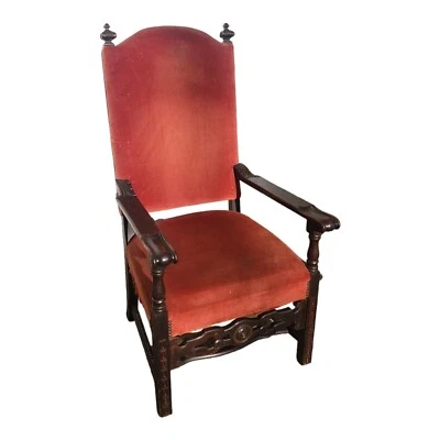 Sillón tapizado de terciopelo rojo vintage años 40 madera tallada Foto 1 de 4