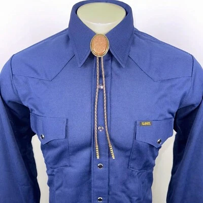 Vtg Lee Pearl Snap Shirt Western Rockabilly Disco 70s NOS Navy Large Men 16.5 34 - Image 1 of 4