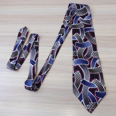 Neck Tie Mens Blue Abstract Geo Houndstooth Silk Necktie Statement WINDSOR USA - Image 1 of 4
