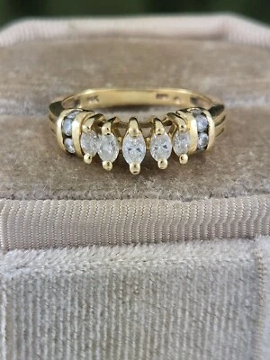 Anillo de compromiso/boda de diamantes marquesa de oro amarillo de 14 quilates con detalles 3,2 g talla 6 Foto 1 de 4