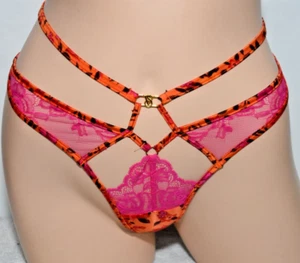 Panty perizoma Victoria's Secret raso gamba alta con spalline arancione rosa grande L nuovo con etichette - Foto 1 di 8