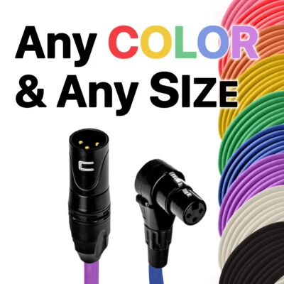 3 Pin XLR Male to Right Angle Female Balanced Microphone Cable Custom Color Size - Image 1 of 4