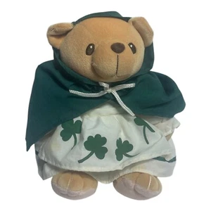 VTG Enesco Irish Plush Bear  Girl Shamrock Dress Very Rare 1999 Pellet Filled 7" - Picture 1 of 7