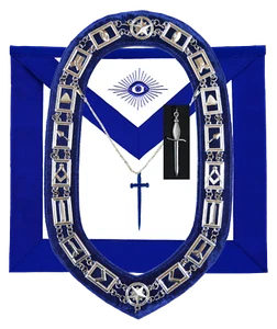 MASONIC BLUE LODGE OFFICER TYLER APRON SILVER CHAIN COLLAR AND JEWEL - Picture 1 of 3