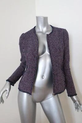 Chaqueta de tweed gráfica Rebecca Taylor azul marino/rosa talla 4 Foto 1 de 4