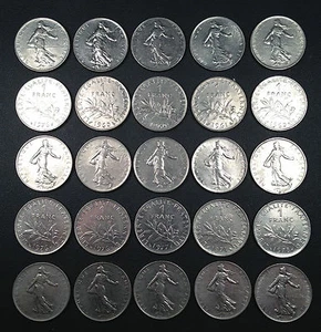 France Coin Lot - 25 One Franc Coins - PURE NICKEL!! Free Shipping!!!! - Picture 1 of 1