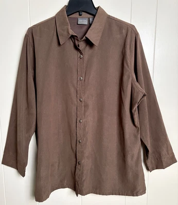 Blusa Camisa Additions by Chicos 3 Botones Frontales Talla XL Imitación Gamuza Marrón Clásica Foto 1 de 4