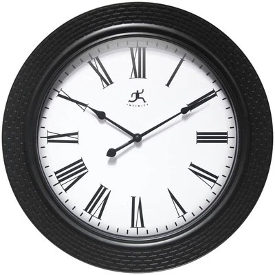 Infinity Instruments Wall Clock Roman Weave Black 16" Round Quartz White Face - Image 1 of 4