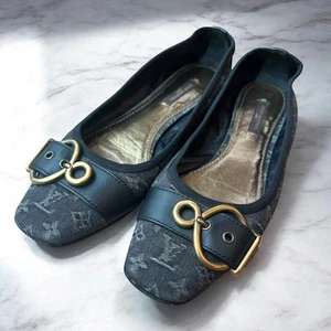 Louis Vuitton Women's Pumps Monogram Ballet Shoes Denim EU 36.5 86034K Authentic - Picture 1 of 12