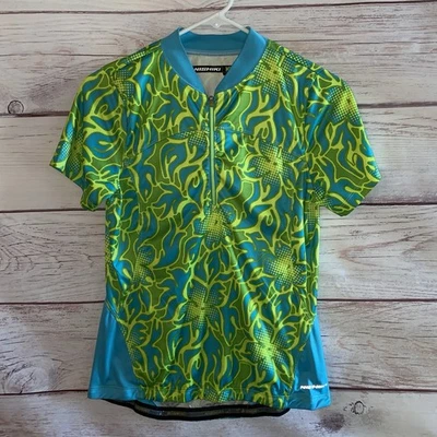 Camiseta deportiva de ciclismo Nishiki para mujer M 1/4 cremallera manga corta camisa de bicicleta azul amarillo A17 Foto 1 de 4