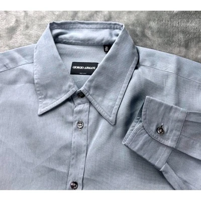 Giorgio Armani Dress Shirt 39 15.5 Gray 100% Cotton Made in Italy Long Sleeve - Image 1 of 4