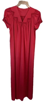Vtg Shadowline Red Maxi Long Nightgown Chemise Small Lace Trim Cap Sleeves - Image 1 of 4