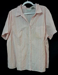 White stag 2X pink white striped button down women's short sleeve top - Picture 1 of 7