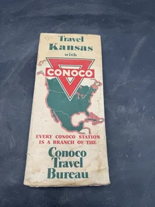Vintage 1940's Advertising Conoco Map Of Kansas - Picture 1 of 4