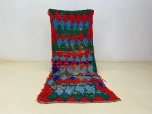 Moroccan Handmade Vintage Rug 2'8x7'3 Geometric Tribal Berber Wool Bedroom Rug - Picture 1 of 12