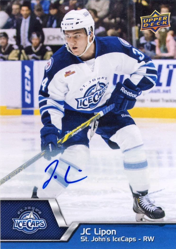 2014-15 Upper Deck AHL J.C. LIPON Autograph Auto Rookie #1 IceCaps Jets - Image 1 of 1