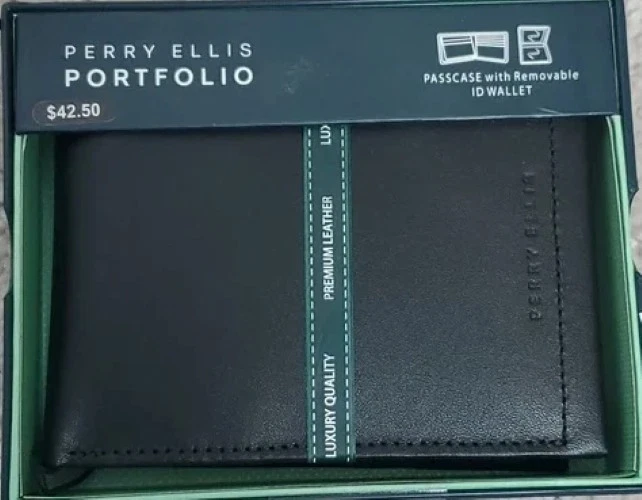 Cartera Hombre Perry Ellis Portafolio Doble Cartera Pasaporte Cuero Premium Marrón Foto 1 de 1