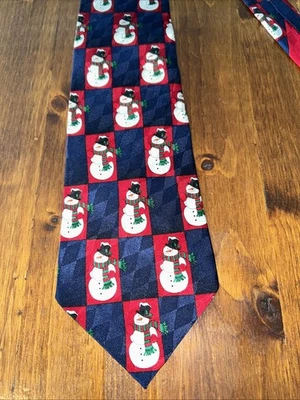 Christmas Snowman Tie Blue Background Holiday Traditions By MMG - Image 1 of 4