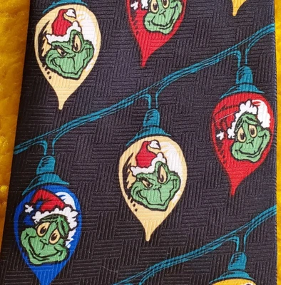 КАК ГРИНЧ УКРАЛ РОЖДЕСТВО ~ DR SEUSS ~ мужской Xmas галстук ~ черный с лампочками ~ 58» - Изображение 1 из 3