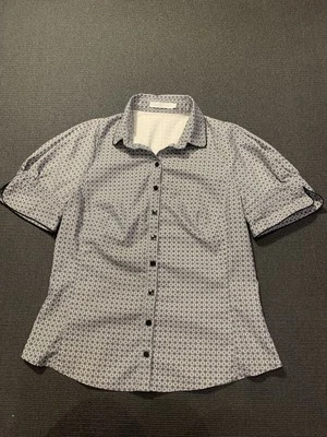 Camisa de vestir Anne Fontaine 42 manga corta abotonada floral negra blanca Foto 1 de 4