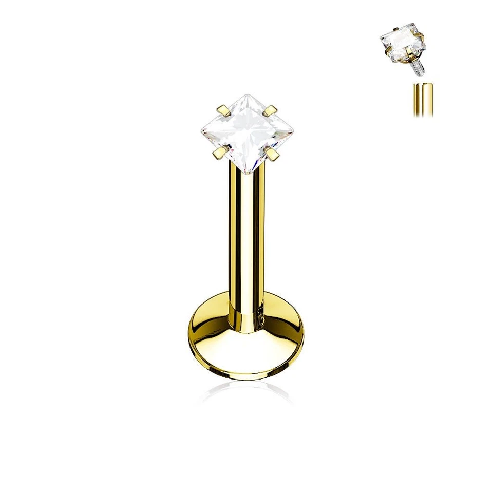 Piercing Ohr Labret Mit Strasssteine Quadrat Golden - Bild 1 von 1