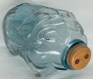 Libbey Cerdo de Vidrio Azul Transparente Fue al Mercado Tarro de 5 Galones Hucha Madera Stout - Imagen 1 de 10