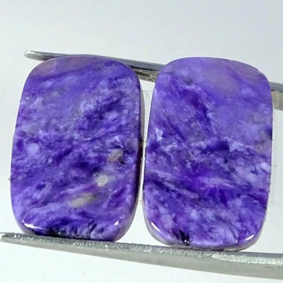 Par de cojines de piedras preciosas de cabujón morados naturales de 27,00 quilates 13X20X5 mm Foto 1 de 4