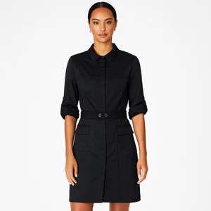 Marcs Shirt Dress AU 8 US4 Midi Black Utility Belted Stretch 3/4 Roll-Tab Sleeve - Picture 1 of 10