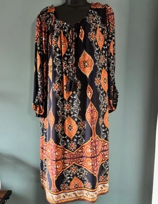 Vestido Enfocus Studio 18W laranja marinho borla gravata boho bispo camponês ornamentado fluido - Imagem 1 de 4