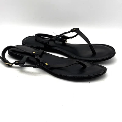 Nine West Black Braided Strappy Flat Thong Buckle Sandals Casual Womens Size 6.5 - Image 1 of 4