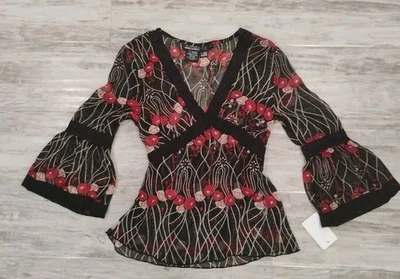 Nuevo Con Etiquetas Rampage Y2K Rojo Transparente Beige y Negro Encaje Foto 1 de 4