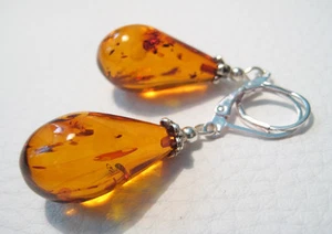 GENUINE AMBER EARRINGS - Picture 1 of 3
