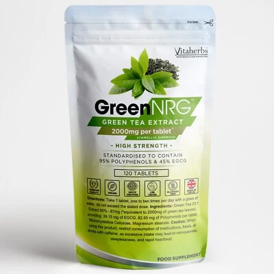 GreenNRG Grüntee Extrakt 2000mg 120 Tabletten | Vitaherbs - Made in UK