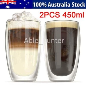 2X Double Wall Layer Cup Coffee Glass Wine Milk Espresso Tea Insulated Mug 450ML - Picture 1 of 10
