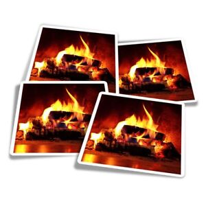 4x Square Stickers 10 cm - Open Log Fire Winter Christmas  #16344