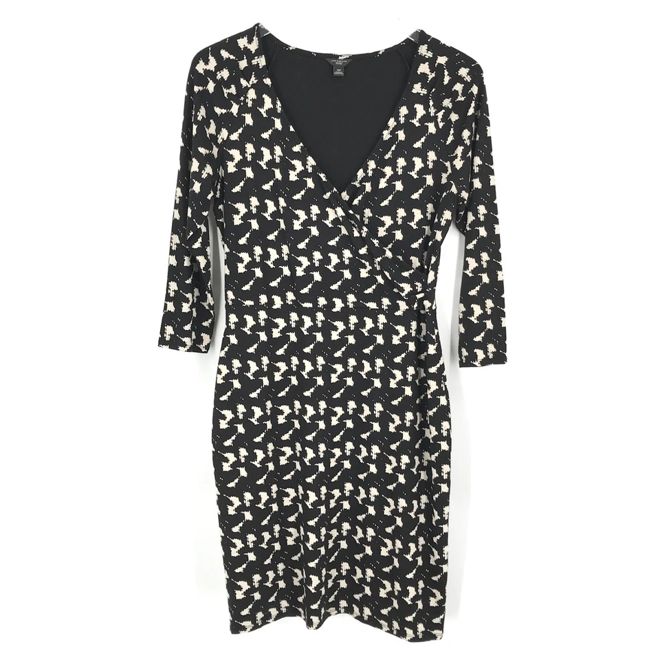 Vestido para mujer Ann Taylor MP PM Petite mediano negro manga larga imitación envoltura pulóver Foto 1 de 4