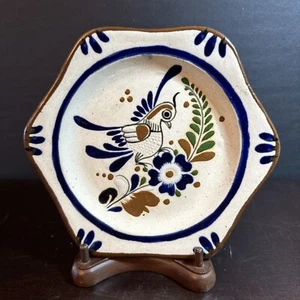 Tonala Mexican Folk Art Pottery Plate Wall Hanging Mexico Bird Flowers 7” - Picture 1 of 5