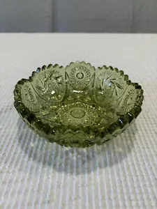 Vintage Imperial Glass Green 6.5” Daisy Button Pressed Glass Bowl W/Sawtooth Rim - Picture 1 of 9