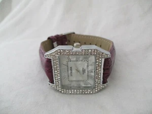Strada Stylish Purple & Silver Toned Wristwatch w/ Adjustable Band & Rhinestones - Picture 1 of 12