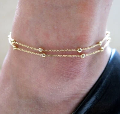 Brazalete de tobillo dorado para mujer tobillera cadena ajustable pie playa joyería Foto 1 de 4