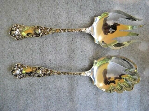 American Beauty by Shiebler Sterling Silver Salad Serving Set AS 2pc 8 1/2" Cover