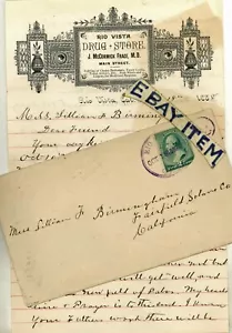 Carta 1888 RIO VISTA CALIFORNIA J McCormick Frace Médico Samuel Brown - Imagen 1 de 2