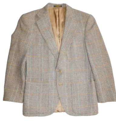 Mens Suit Jacket Evan Picone Gottschalks Tweed Plaid Gray Tan Lined Wool Coat - Image 1 of 4