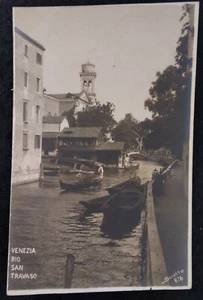 Venice Italy RPPC Postcard Early 1900s Rare Rio San Travaso Gondola Bell Tower - Picture 1 of 5