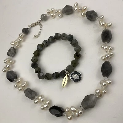 Carroll Dorsey Walker Collar de Cuentas Racimos de Perlas Gris Cuarzo Regalo Pulsera Foto 1 de 4