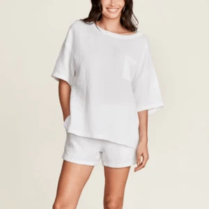 Barefoot Dreams Nuevo con Etiquetas Colección Malibu Sol Algodón Arrugado Camiseta y Conjunto Corto - Imagen 1 de 4