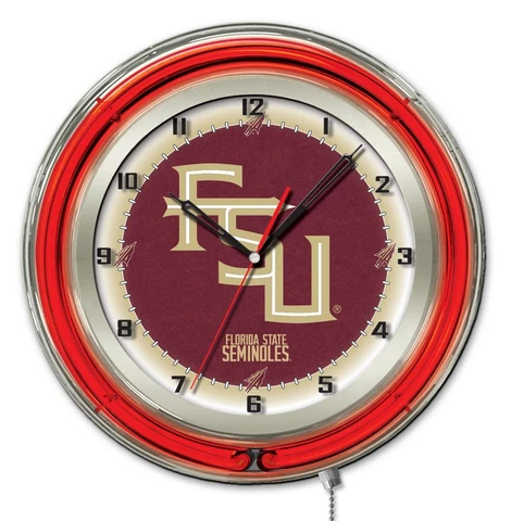 Florida State Seminoles HBS Neon Red "FSU" Battery Powered Wall Clock (19") Cover