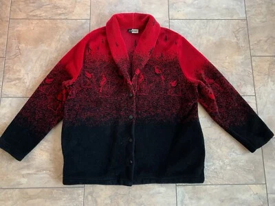 Vintage Artisans Women’s 2XL Red Black Fleece Cardinal Birds Jacket Sweater - Image 1 of 4