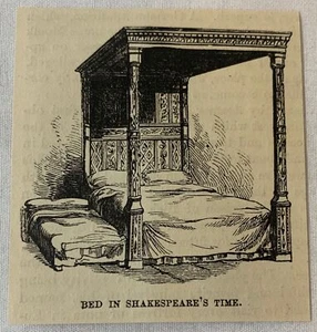 1876 magazine engraving~ BED IN SHAKESPEARE'S TIME - Picture 1 of 1