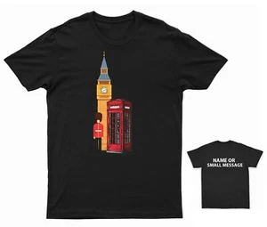 London Red Phone Booth T-Shirt Personalised Gift Customised Name Message - Picture 1 of 16